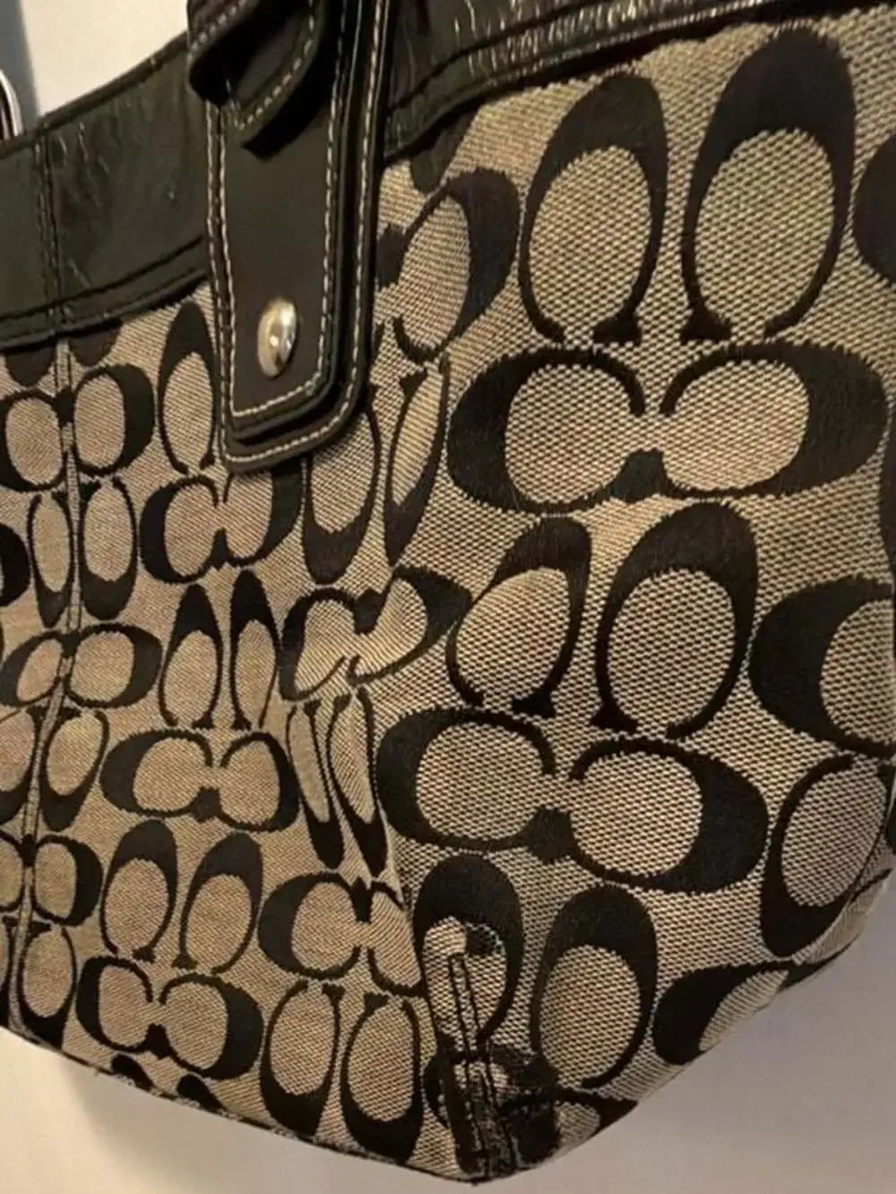Coach Signature Canvas and Patent Leather Shoulder Bag